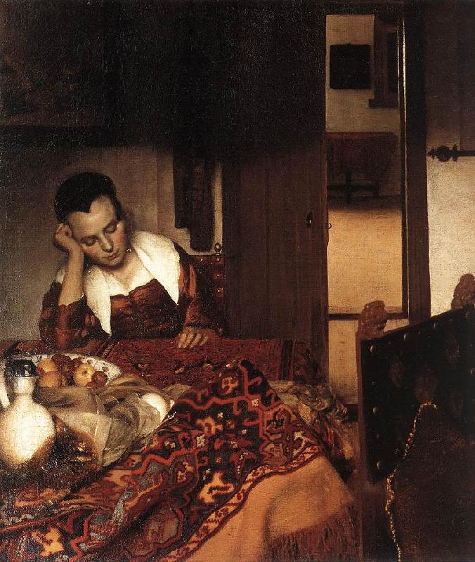 Jan Vermeer A Woman Asleep at Tablec Sweden oil painting art